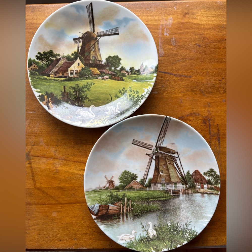 Set of Two - Vintage plates featuring windmills